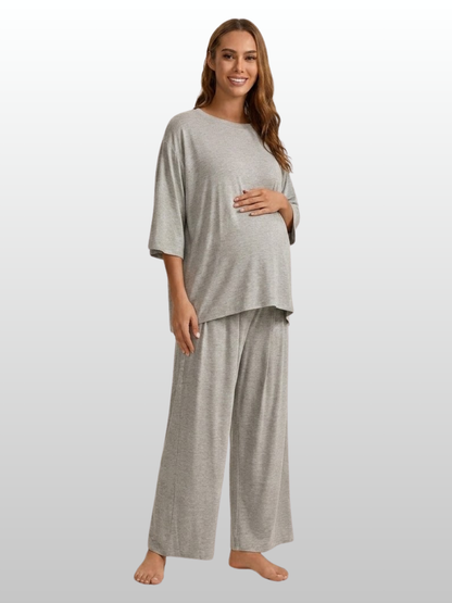 Loungewear-Set Damen: Langarm-Shirt & weite Hose, Jersey