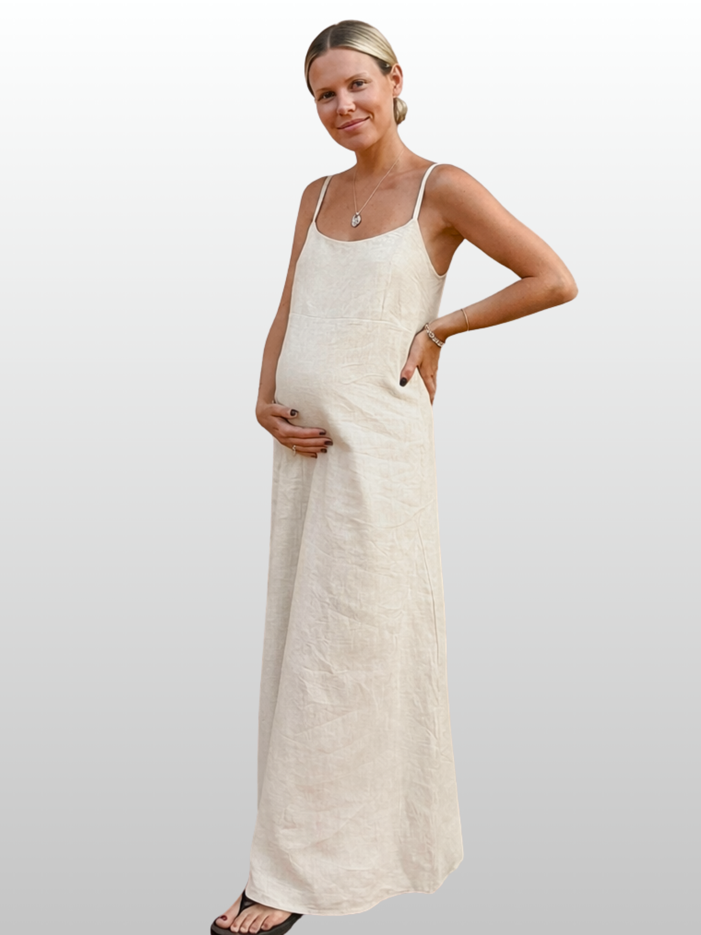 Maternity Dress, Maxi, Linen-Cotton, Spaghetti Straps, Column