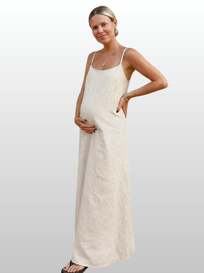 Maternity Dress, Maxi, Linen-Cotton, Spaghetti Straps, Column