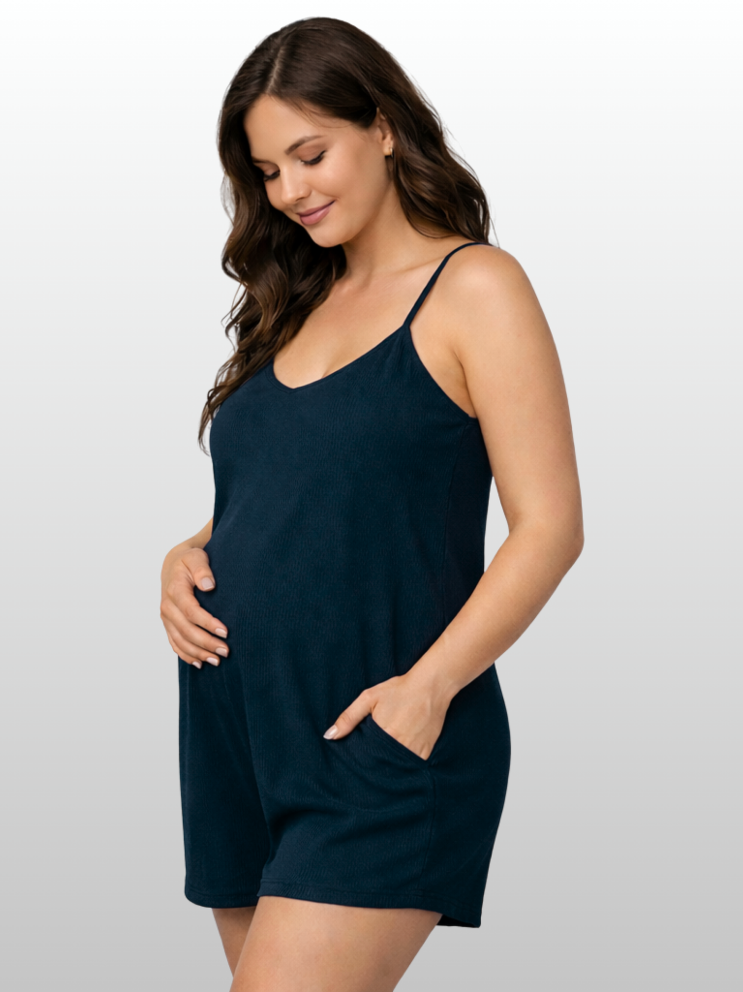 Maternity Jumpsuit, Short, Sleeveless, Plus Size, Loose Fit, Pockets, Summer, Pregnancy Postpartum