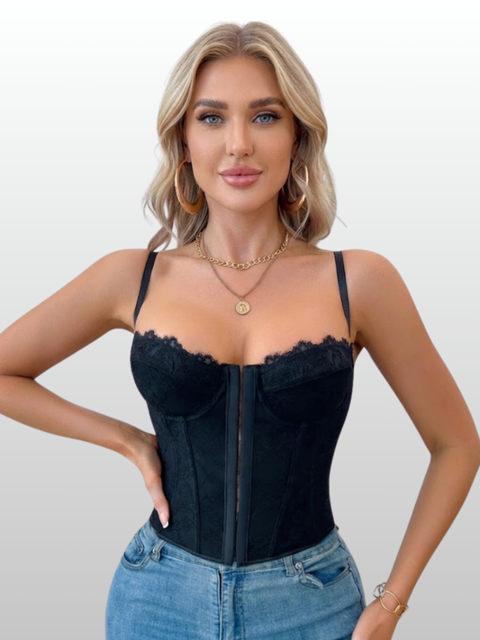 Corset Top, Structured Bustier, Floral Lace, Lace-Up Back