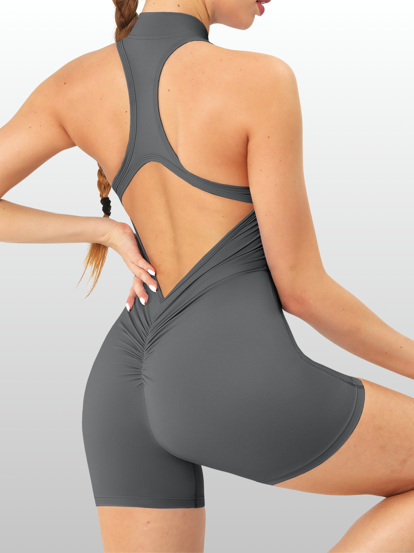 Jumpsuit Damen kurz, Racerback, figurformend, ärmellos