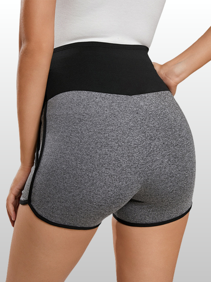 Maternity Shorts, Over-Belly Band, Ribbed Fabric, Side Pockets, All Trimesters