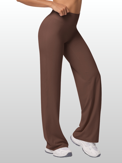 Yogahose Damen mit weitem Bein, hoher Bund, nahtlose Front