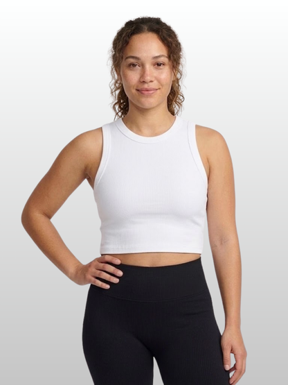 Tank Top, Fine Ribbed, High-Neck, Cropped, Sleeveless, Stretch