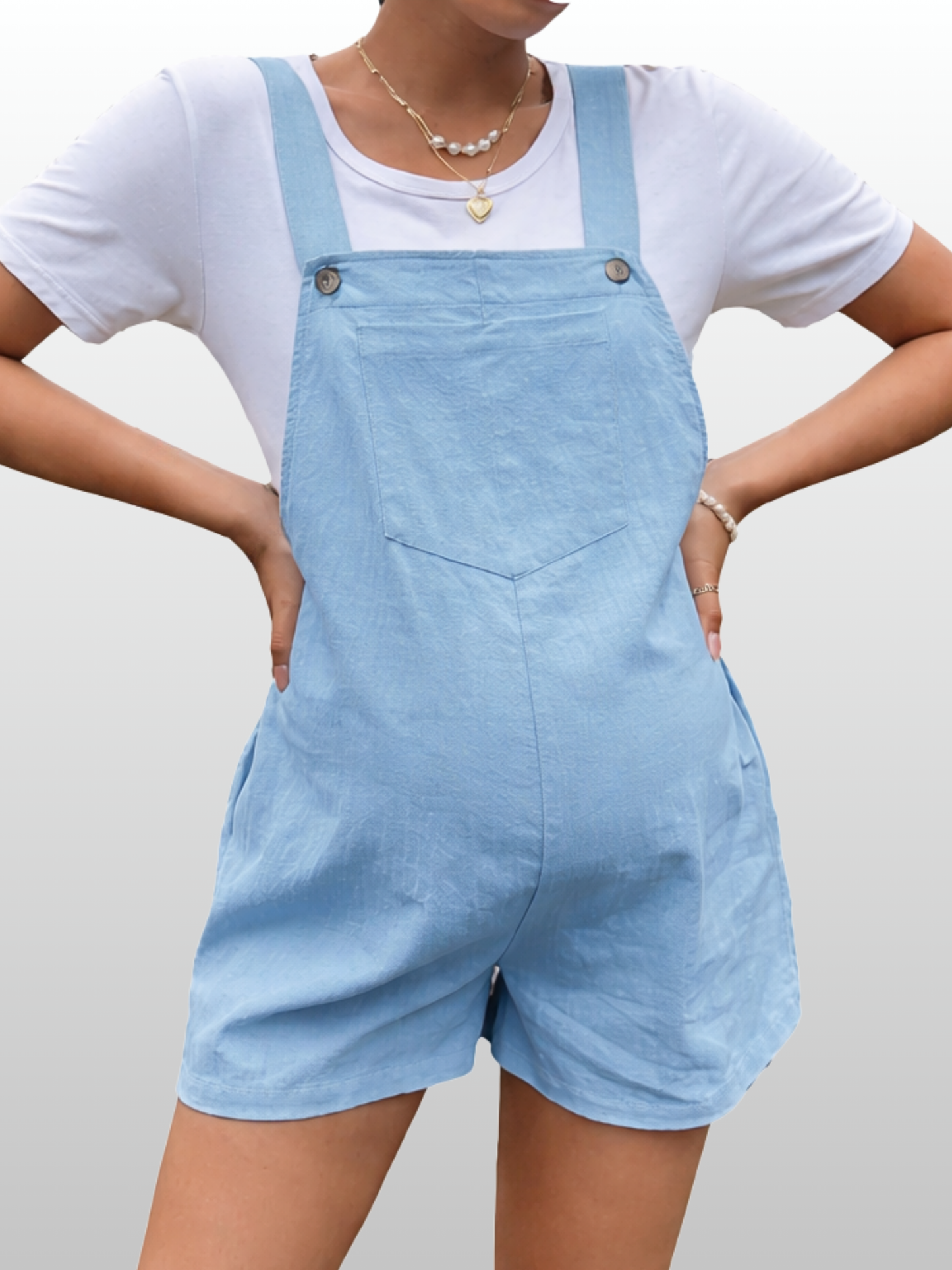 Maternity Overall Shorts, Adjustable Straps, Loose Fit, Side Buttons