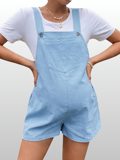 Maternity Overall Shorts, Adjustable Straps, Loose Fit, Side Buttons