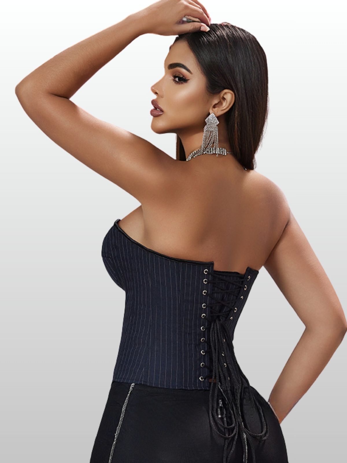 Umstandsmode, Korsett, Trägerlos, Nadelstreifen, Figurformend