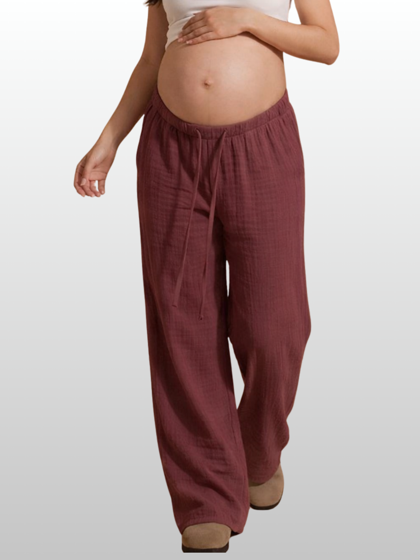Maternity Pants, Wide Leg, Elastic Waist, Cotton Stretch, Everyday & Lounge