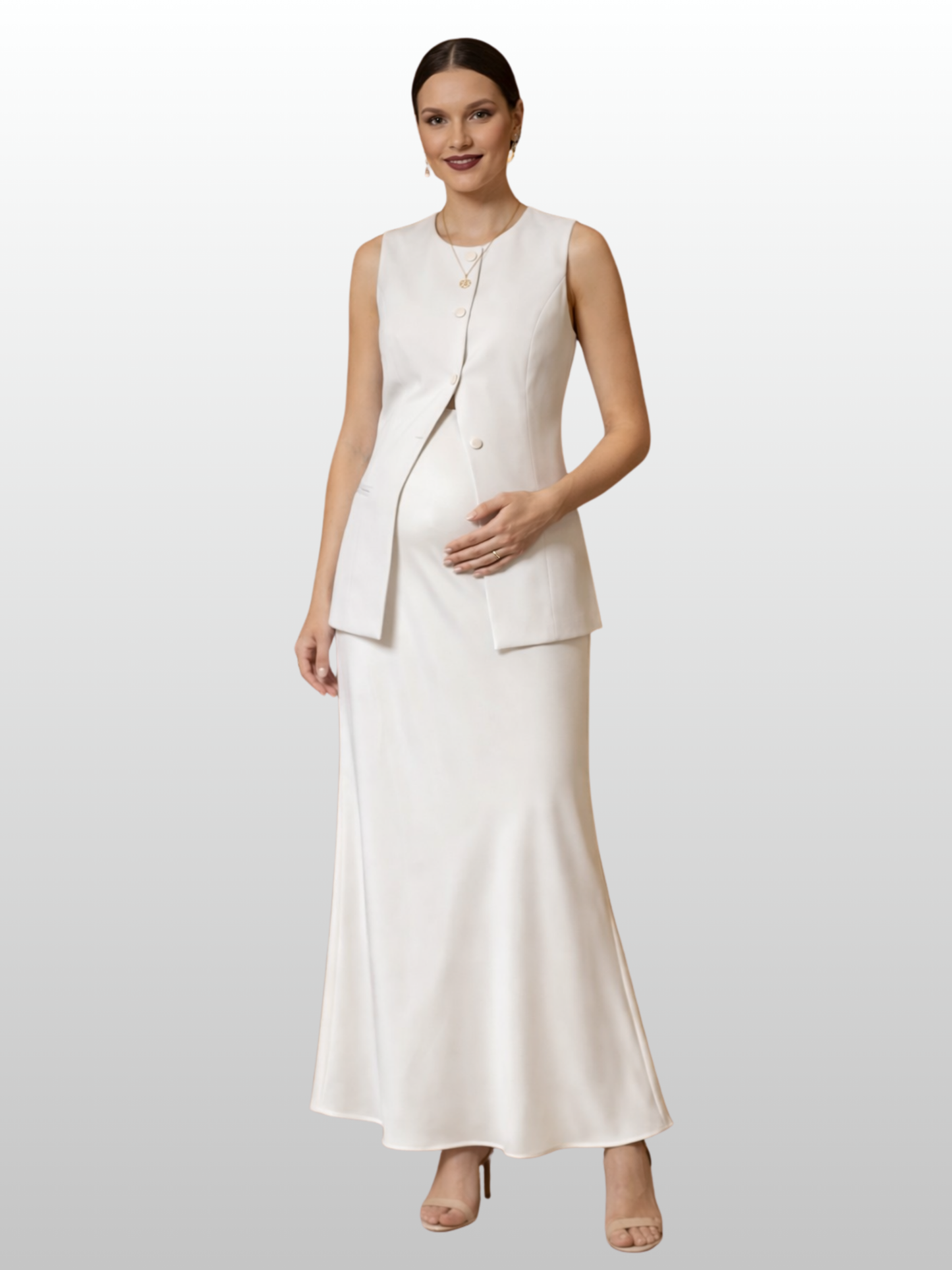 Maternity Vest, Office Style, Structured Cut, Button Front, Peplum Hem, Waist Cut, Business