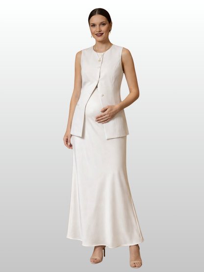 Maternity Vest, Office Style, Structured Cut, Button Front, Peplum Hem, Waist Cut, Business