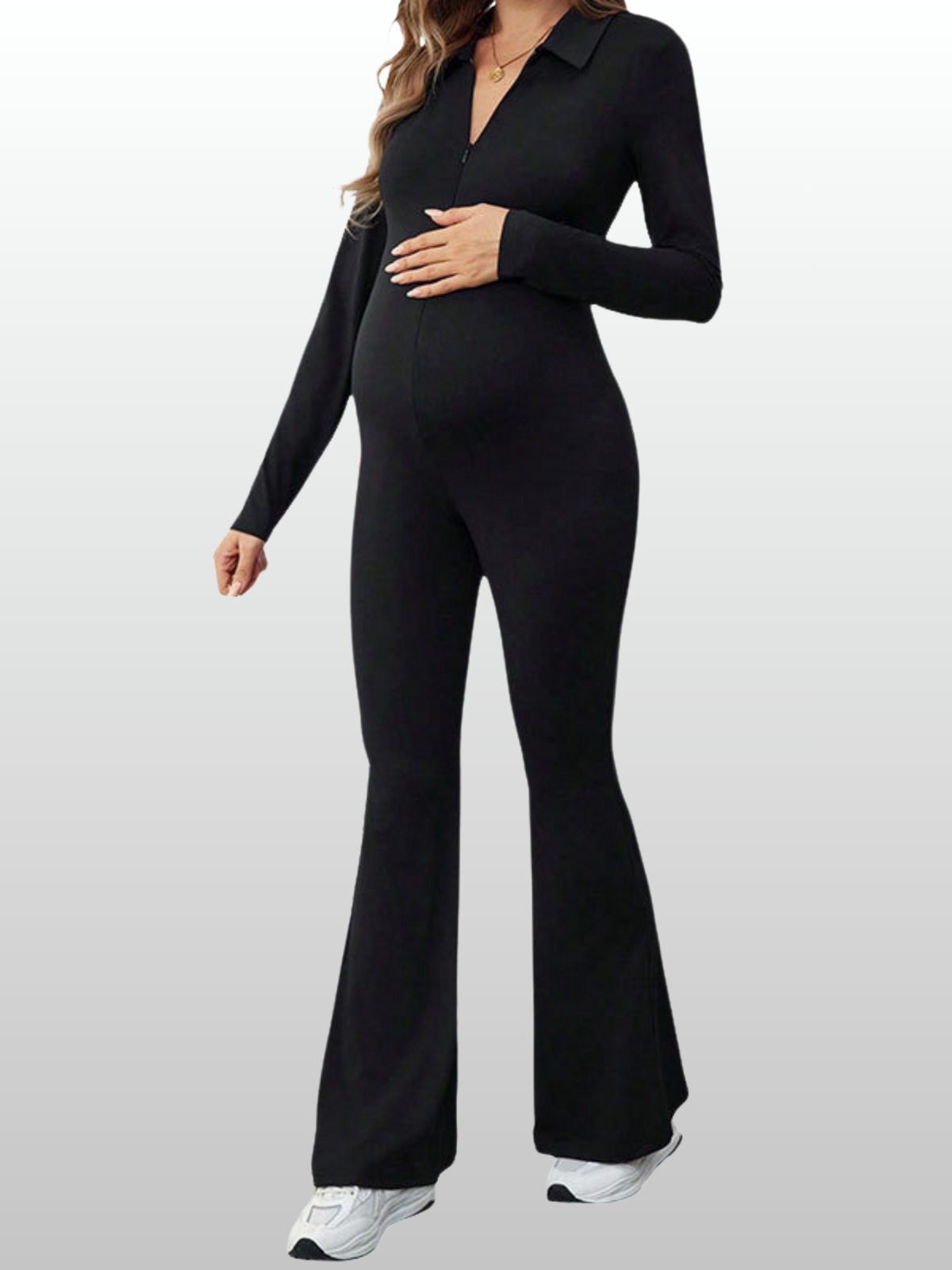 Umstandsmode, Langärmliger Overall mit Kragen und Reißverschluss