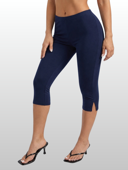 Capri-Leggings Damen mit hohem Bund & Seitenschlitz, leicht