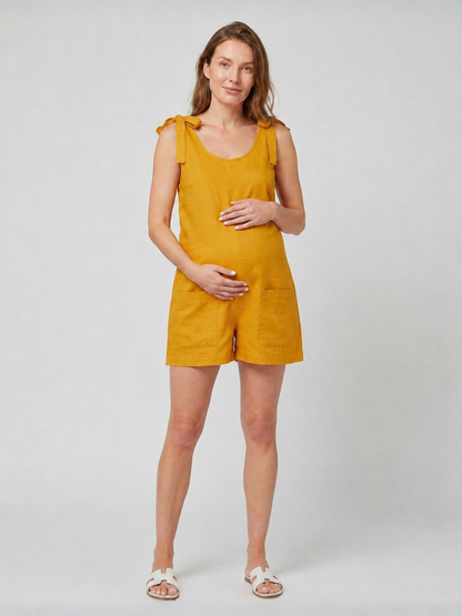 Maternity Romper with Tie Straps and Front Pockets