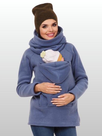 Babywearing Hoodie, Fleece, Kangaroo Jacket, Front & Back Carry, Built-In Baby Hood
