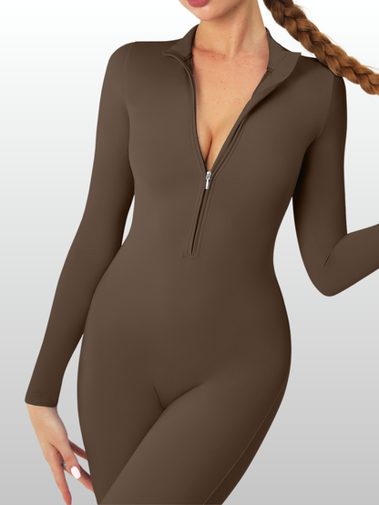 Jumpsuit Damen langarm, figurformend, mit Reißverschluss