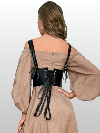 Umstandsmode, Taillenkorsett, Leder Optik, Scoop Neck, Vorder Schnürung