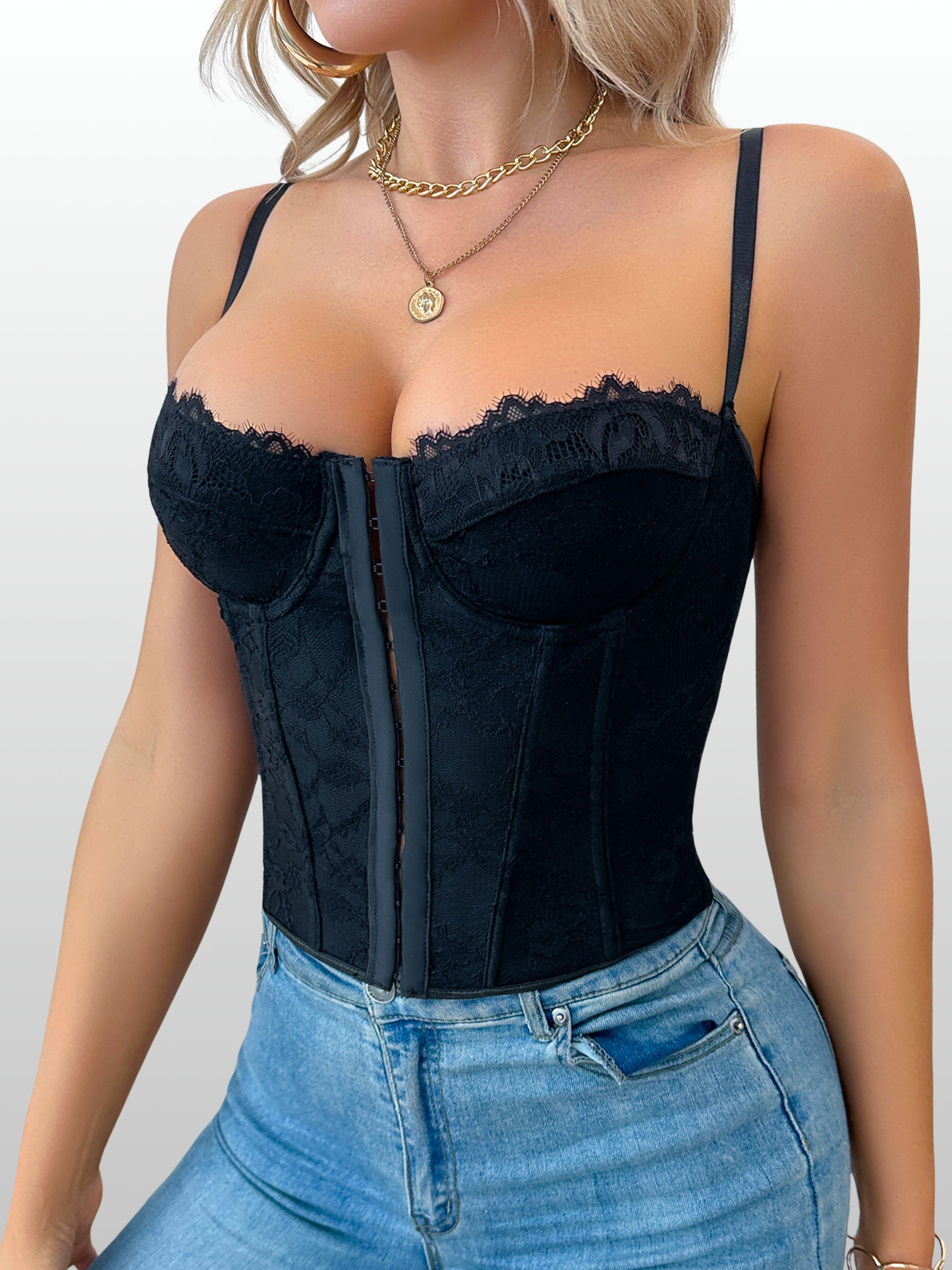 Corset Top, Structured Bustier, Floral Lace, Lace-Up Back