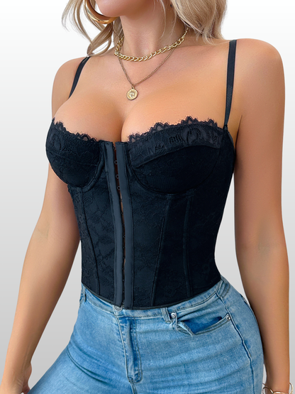 Corset Top, Structured Bustier, Floral Lace, Lace-Up Back