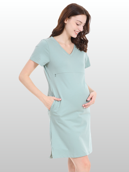 Nursing Dress, Lounge, House Dress, Zipper, Modal, Breathable, Pregnancy Postpartum