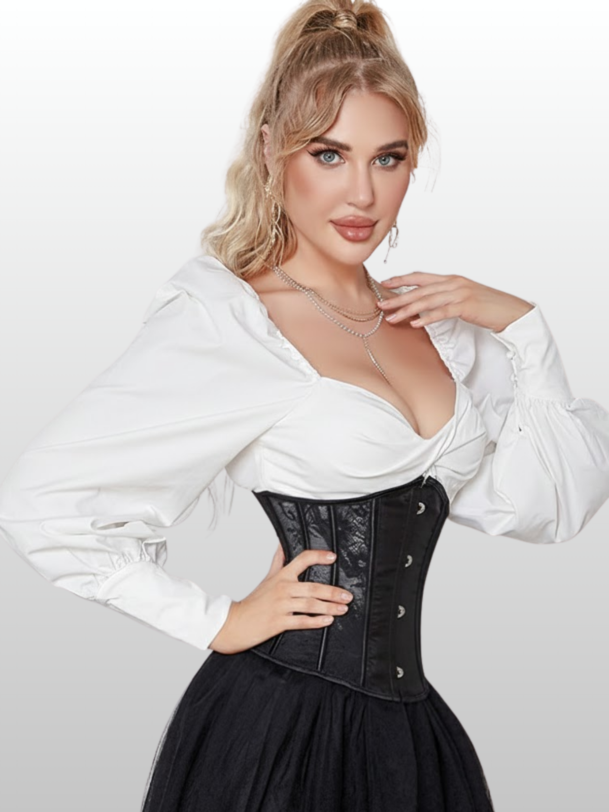 Umstandsmode, Taillenformer-Korsett, Spitzen-Mesh, Front-Busk-Verschluss, Schnür-Korsett, Sanduhr Figur