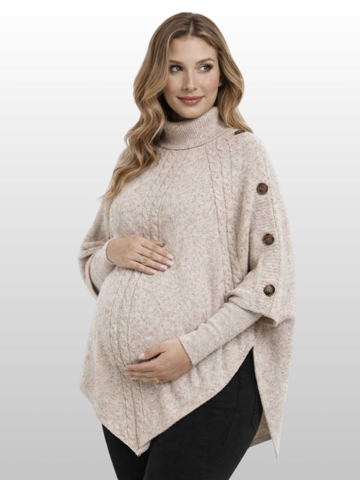 Umstandspullover, Zopfstrick, Relaxed Fit, Elegant, Hochgeschlossen, Büro & Events, Alle Trimester