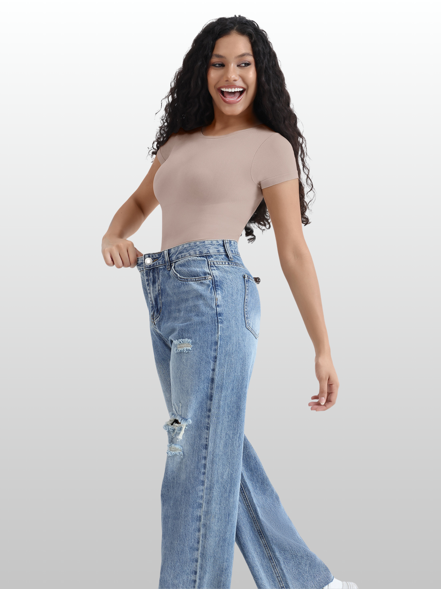 Shaping Bodysuit, Kurzarm, Rundhals, Nahtlos, Stringschnitt, Tummy Control, T-Shirt Look, Figurformend