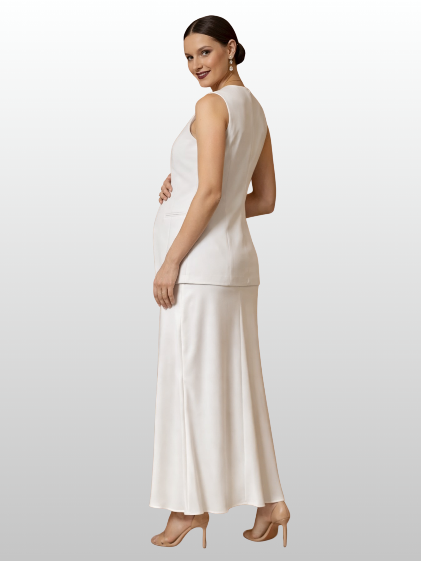 Maternity Vest, Office Style, Structured Cut, Button Front, Peplum Hem, Waist Cut, Business
