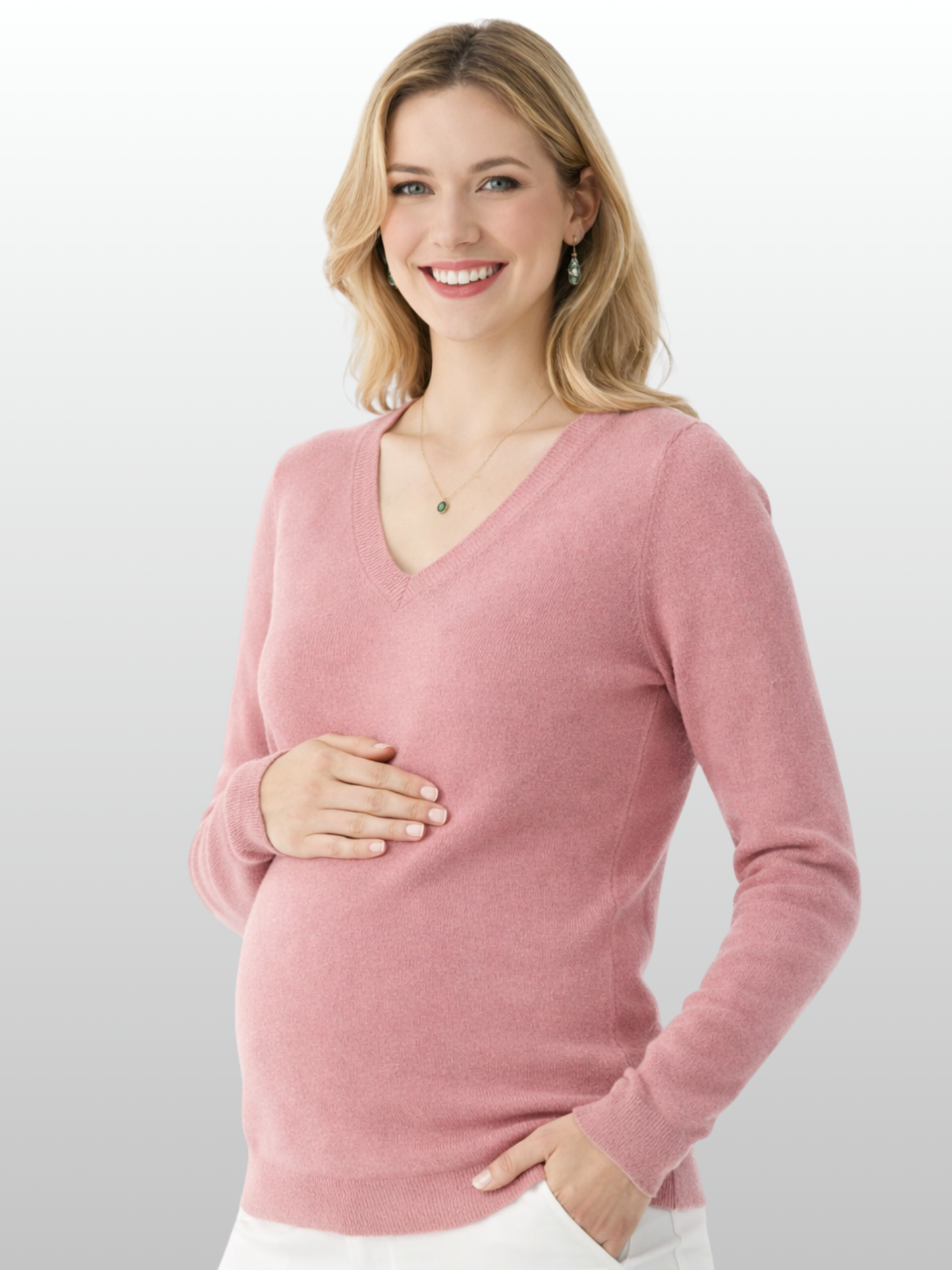 Umstandspullover, V-Ausschnitt, Flauschstrick, Leicht, Layering, Büro & Alltag, Frühe Schwangerschaft