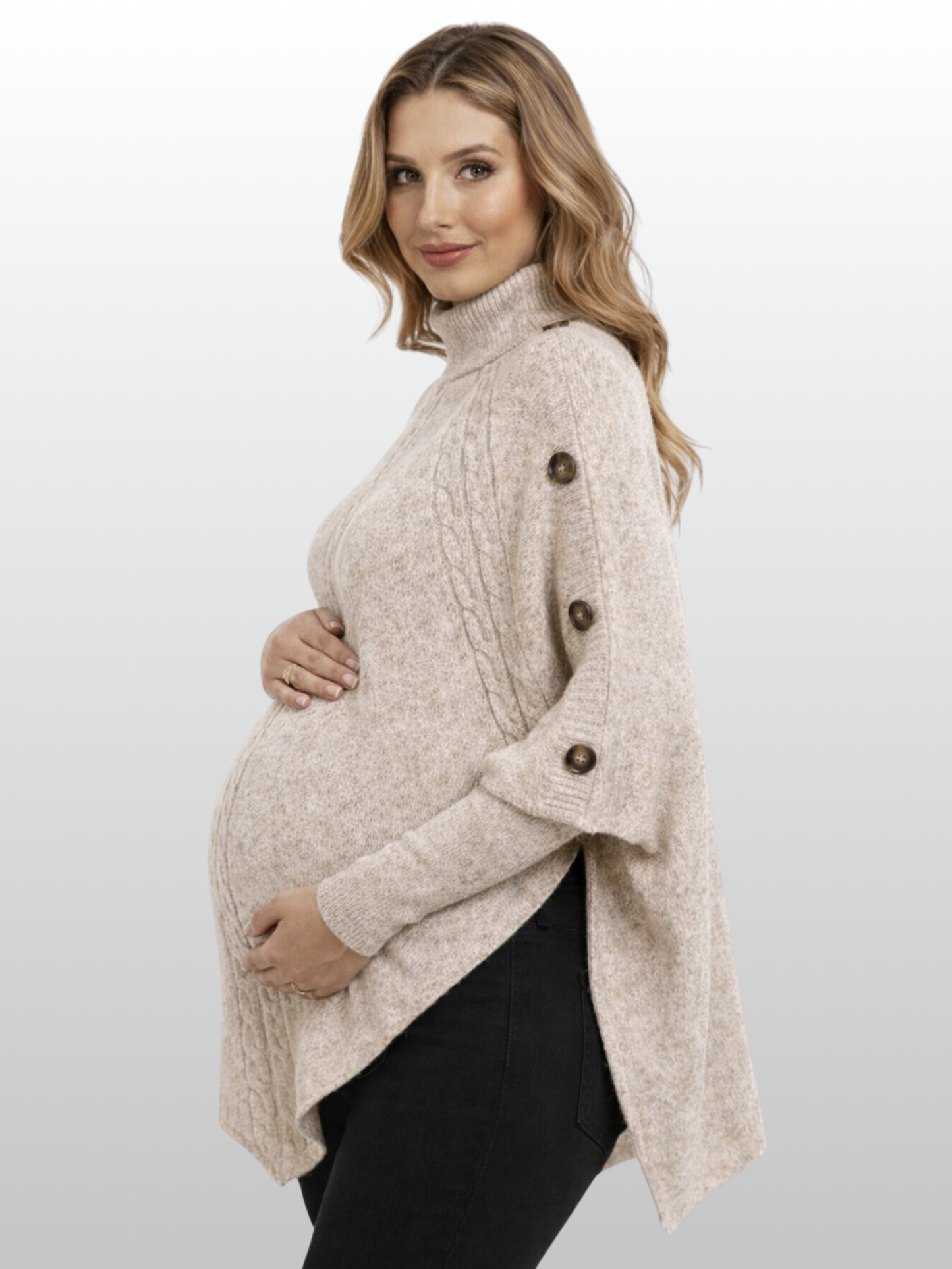 Umstandspullover, Zopfstrick, Relaxed Fit, Elegant, Hochgeschlossen, Büro & Events, Alle Trimester