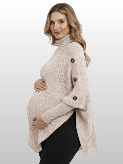 Umstandspullover, Zopfstrick, Relaxed Fit, Elegant, Hochgeschlossen, Büro & Events, Alle Trimester