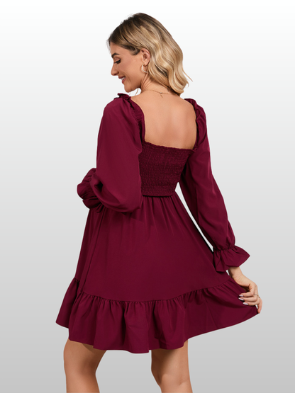 Umstandskleid Babydoll mit Puffärmeln & Volantsaum, Smok-Oberteil