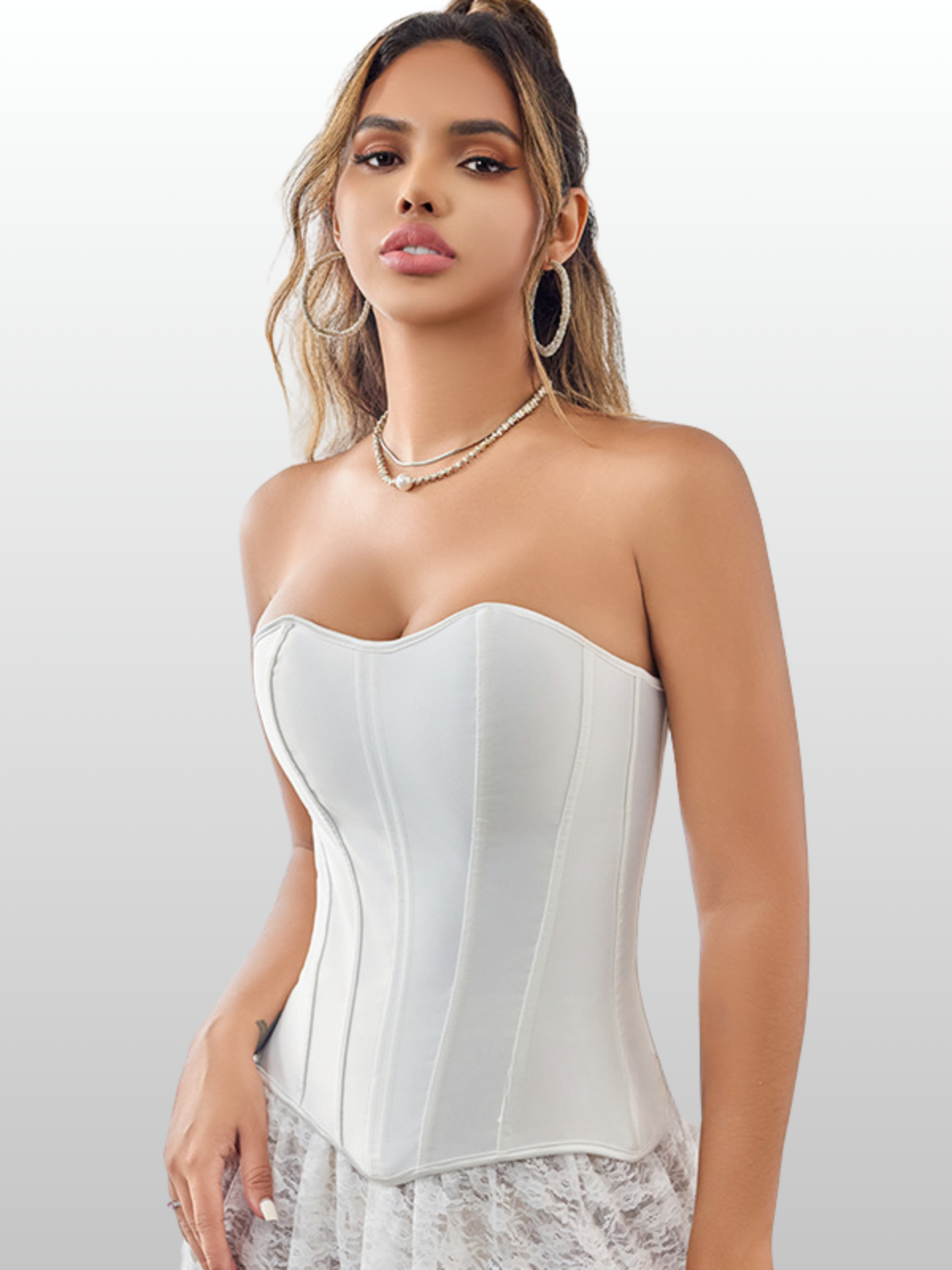 Umstandsmode, Korsett, Trägerlos, Satin-Glanz, Top, Figurenformend