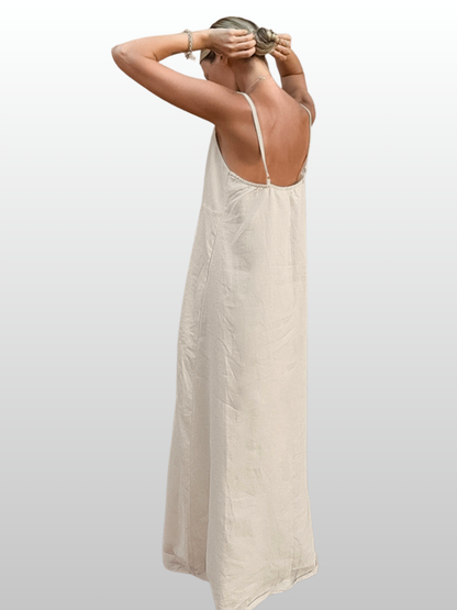 Maternity Dress, Maxi, Linen-Cotton, Spaghetti Straps, Column