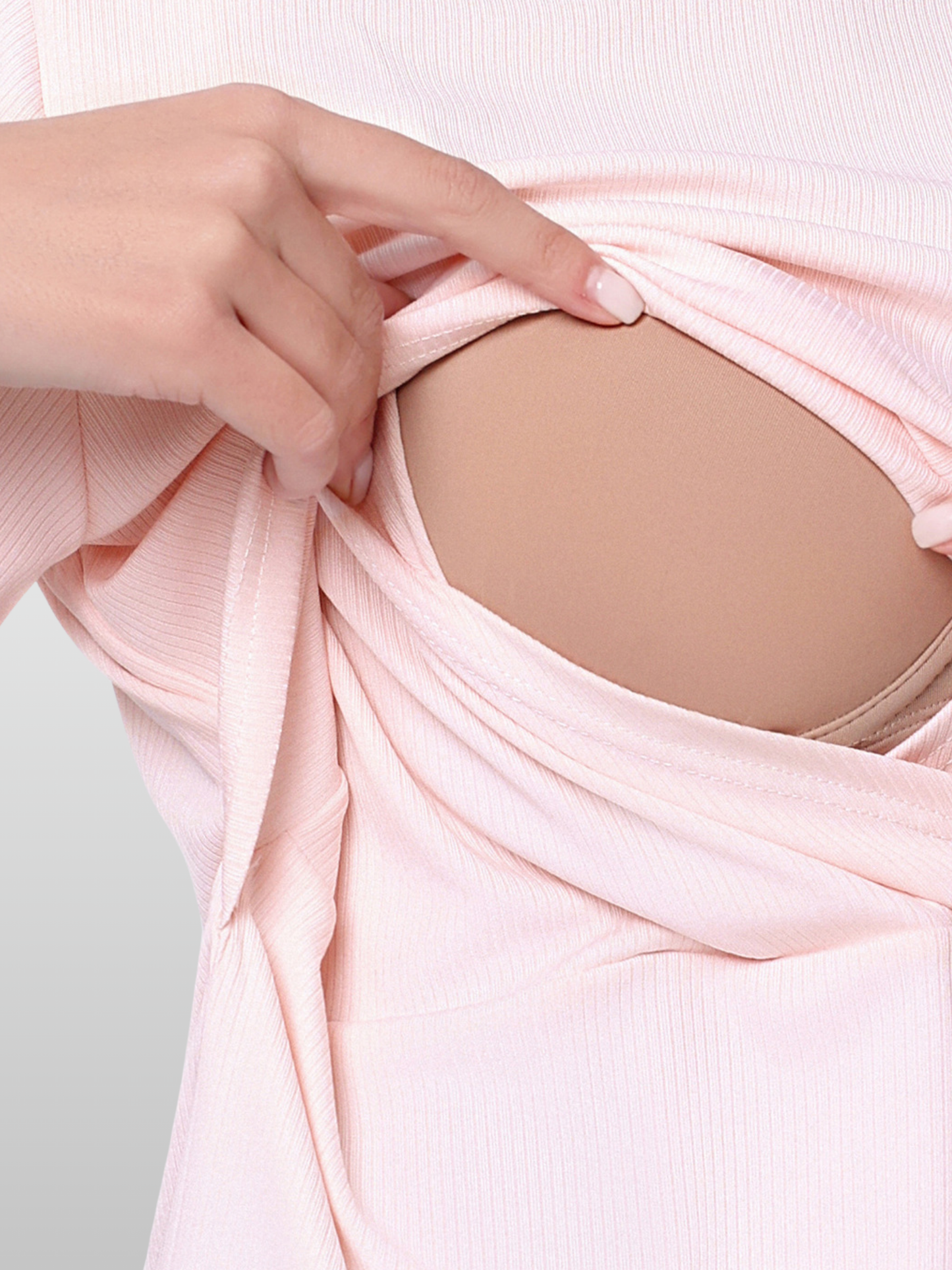 Umstandsmode, Umstands Shirt, Gerippt, Mit Stillzugang, Atmungsaktiv, Dehnbar