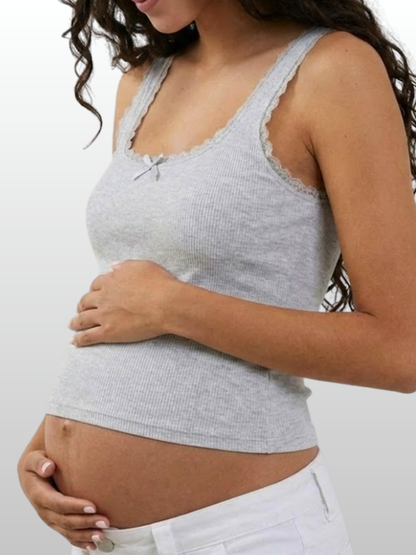 Ribbed Cami, Lace Trim, Babydoll Top, Pointelle, Maternity-Friendly, Y2K Style, Vintage