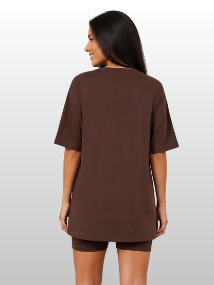 Maternity Lounge Set, Oversized Top & Bike Shorts, High-Low Hem