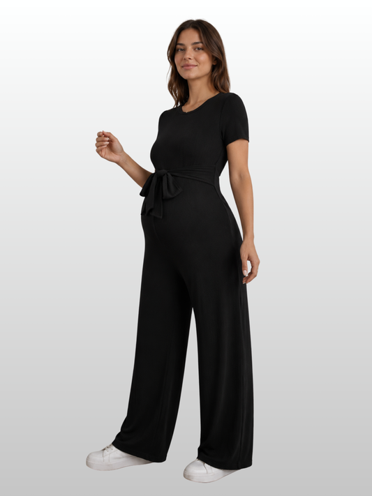 mumshape™ Ribbed Maternity Jumpsuit with Bow - Wrap Romper for Pregnancy
