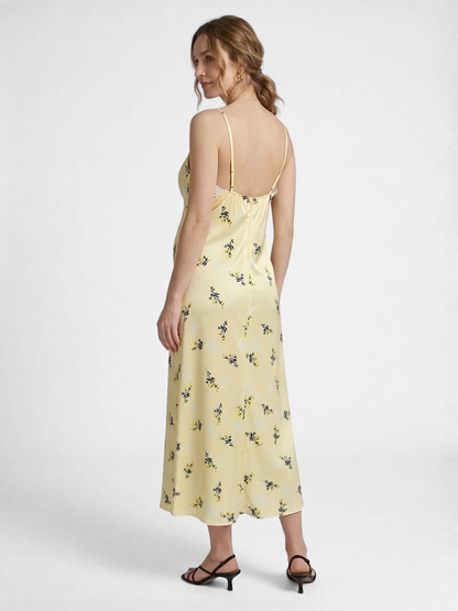 Floral Maternity Slip Dress Midi with Lace V-Neck and Adjustable Straps