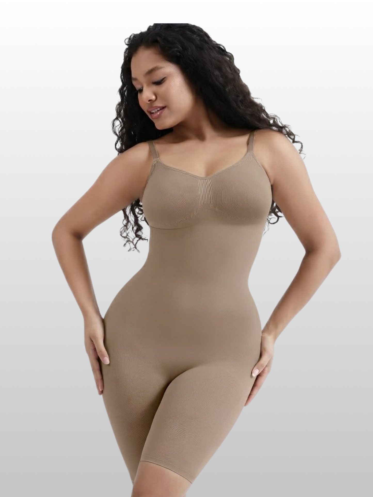 Shaping Bodysuit, Nahtlos, Mid-Thigh, Anti-Chafing, Ganzkörper-Kontrolle, Verstellbare Träger, Figurformend