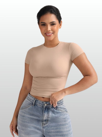 Shaping Top, Kurzarm, Kompressions-Fit, Second-Skin, Bauchweg-Effekt, Rundhals, Damen