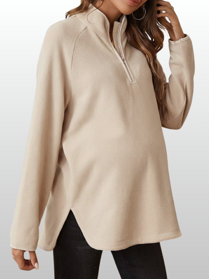 Umstandsmode, Fleecepullover Half-Zip, Schwangerschaft Pullover Oversized Weich, Langarm Fleece Umstandsmode, Warmer Winter Hoodie