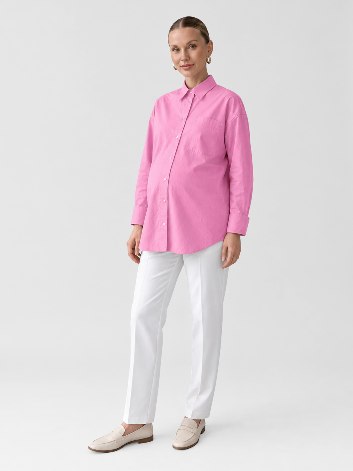 Maternity Shirt Oversized Button Down with Long Cuffs and Chest Pocket