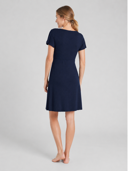 Nursing Nightgown Short Sleeve with Lace Neckline and Empire Waist