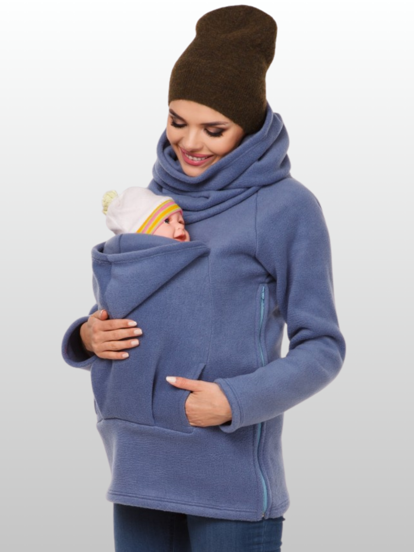 Babywearing Hoodie, Fleece, Kangaroo Jacket, Front & Back Carry, Built-In Baby Hood