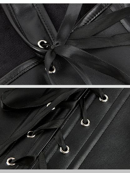 Umstandsmode, Taillenkorsett, Leder Optik, Scoop Neck, Vorder Schnürung