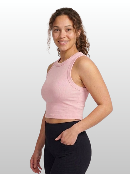 Tank Top, Fine Ribbed, High-Neck, Cropped, Sleeveless, Stretch