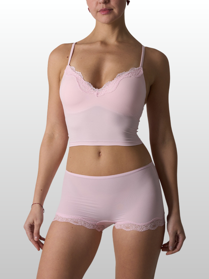 Lounge Set, Longline Bralette & Boxer, Spitzenbesatz, Soft Sculpt, Bügellos, Second-Skin, Homewear
