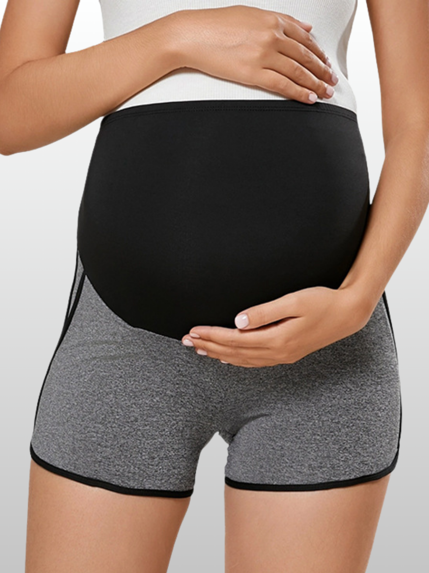 Maternity Shorts, Over-Belly Band, Ribbed Fabric, Side Pockets, All Trimesters