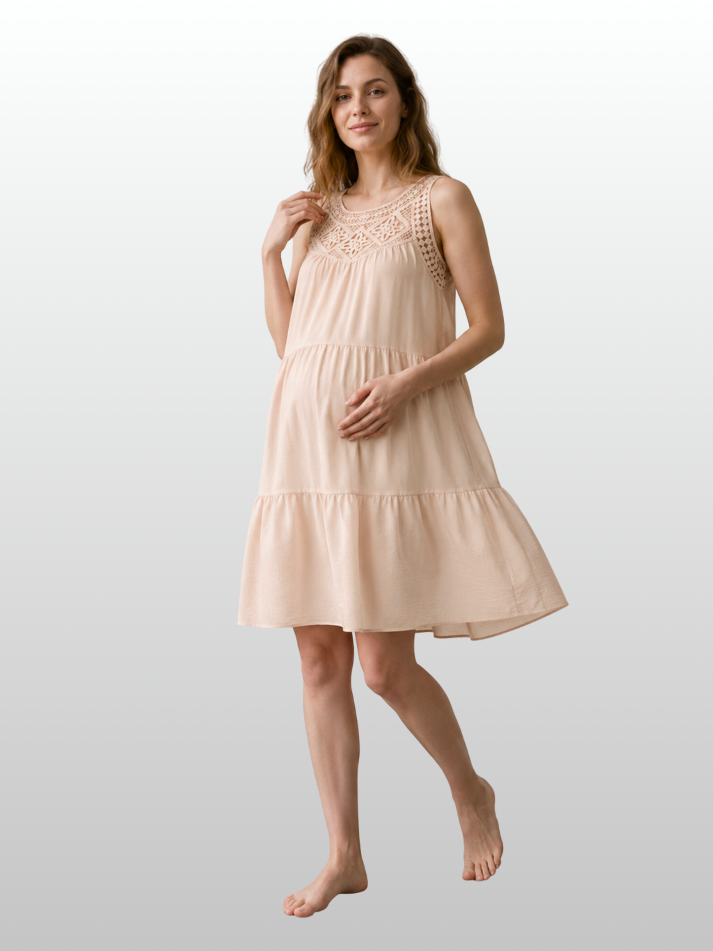 Sommerkleid Maxi, geraffter Rücken, Scallop-Borte, Empire-Taille